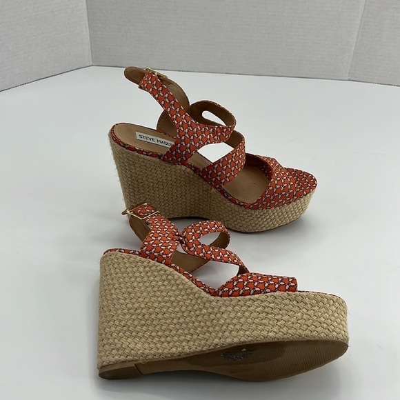 STEVE Maden Jenny wedge shoe size 10 butterfly fabric 5” high - Picture 4 of 17